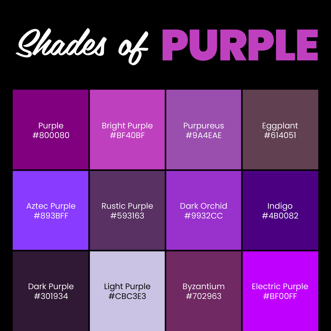 225+ Shades of Purple from A to Z (with Color Codes)