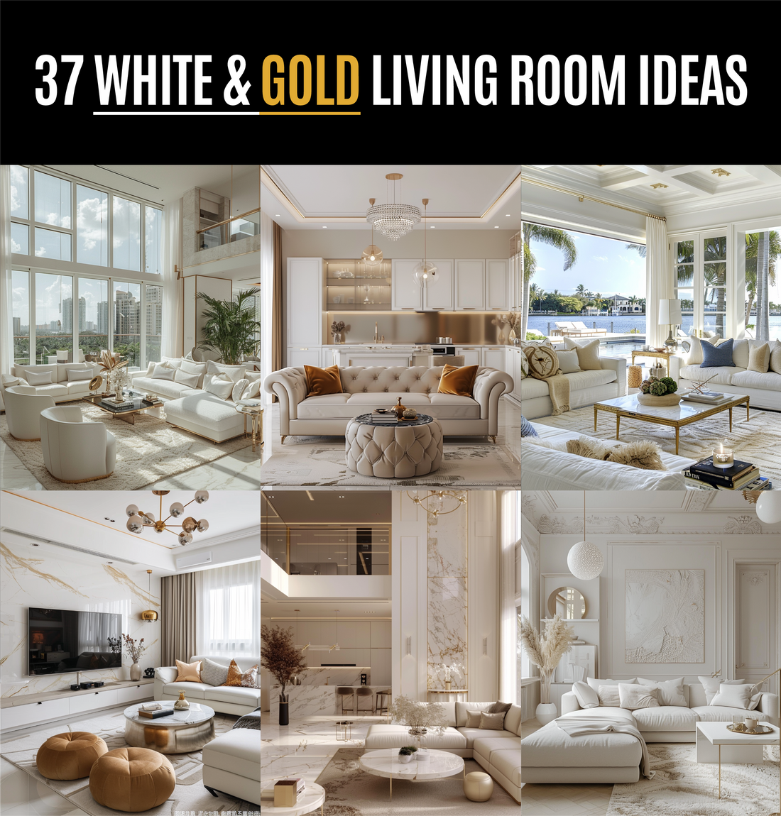 37 Luxurious White and Gold Living Room Design and Decoration Ideas