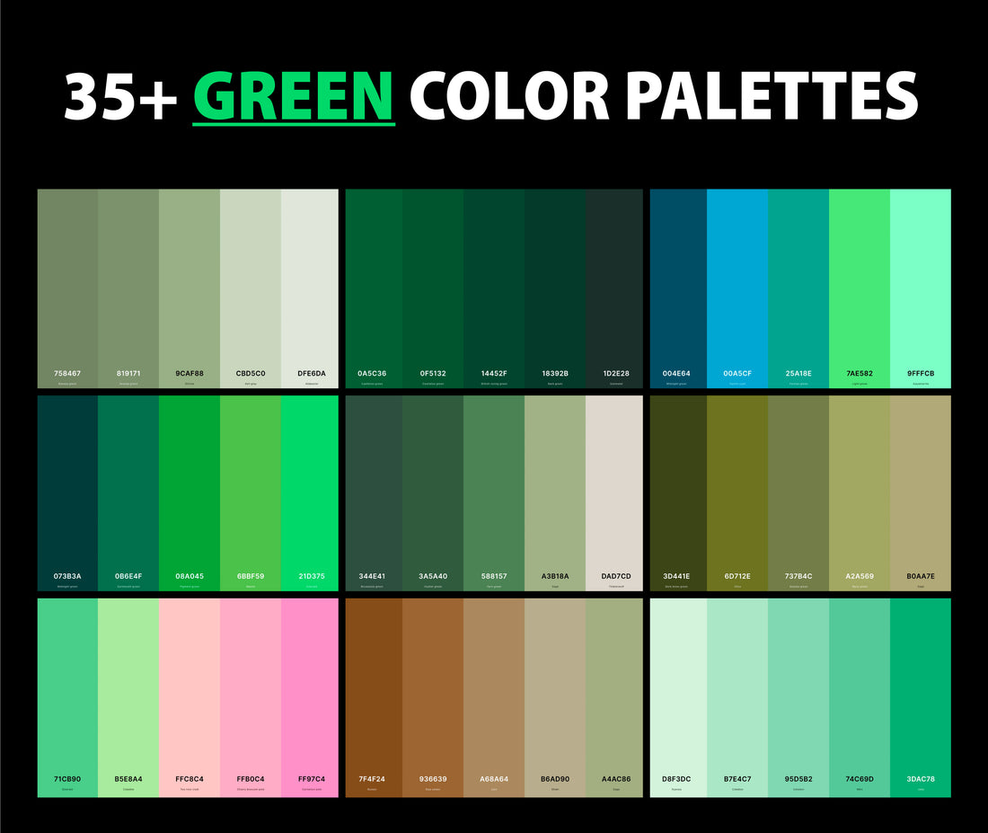 Shades of GREEN  Green color names, Green color chart, Color names chart