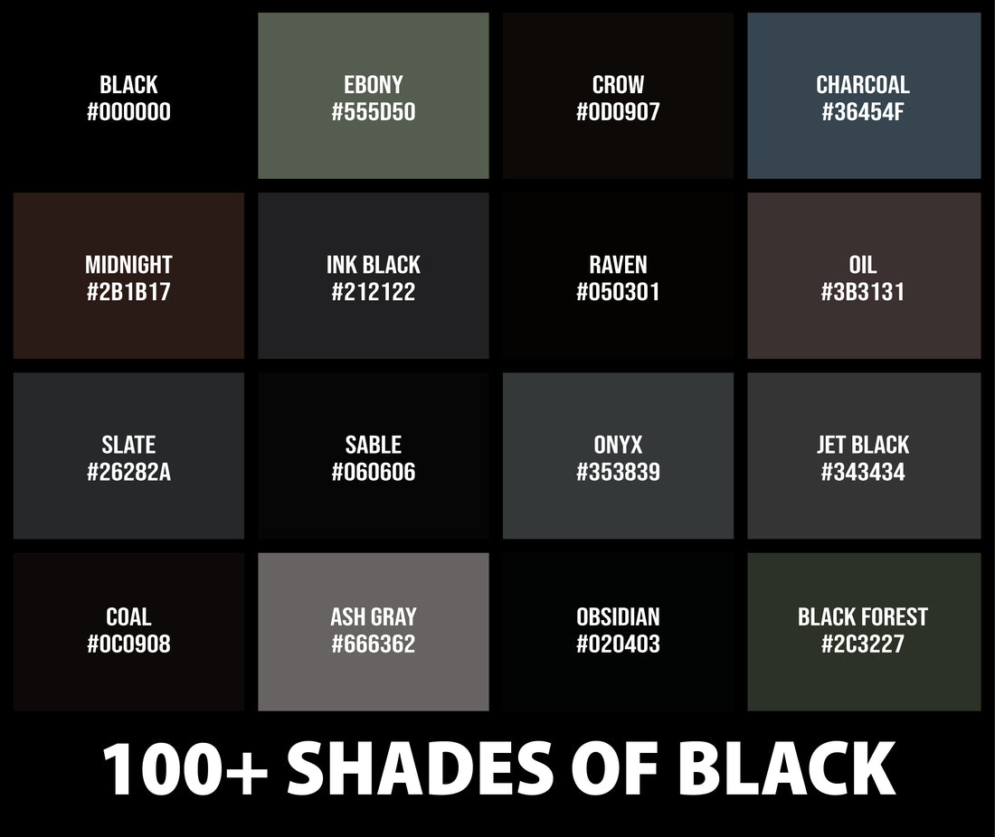 100+ Shades of Black Color (Names, HEX, RGB, & CMYK Codes)