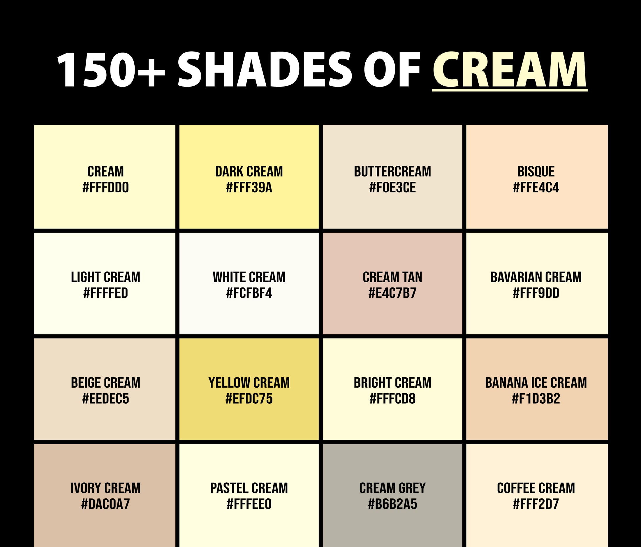 150+ Shades of Cream Color (Names, HEX, RGB, & CMYK Codes ...