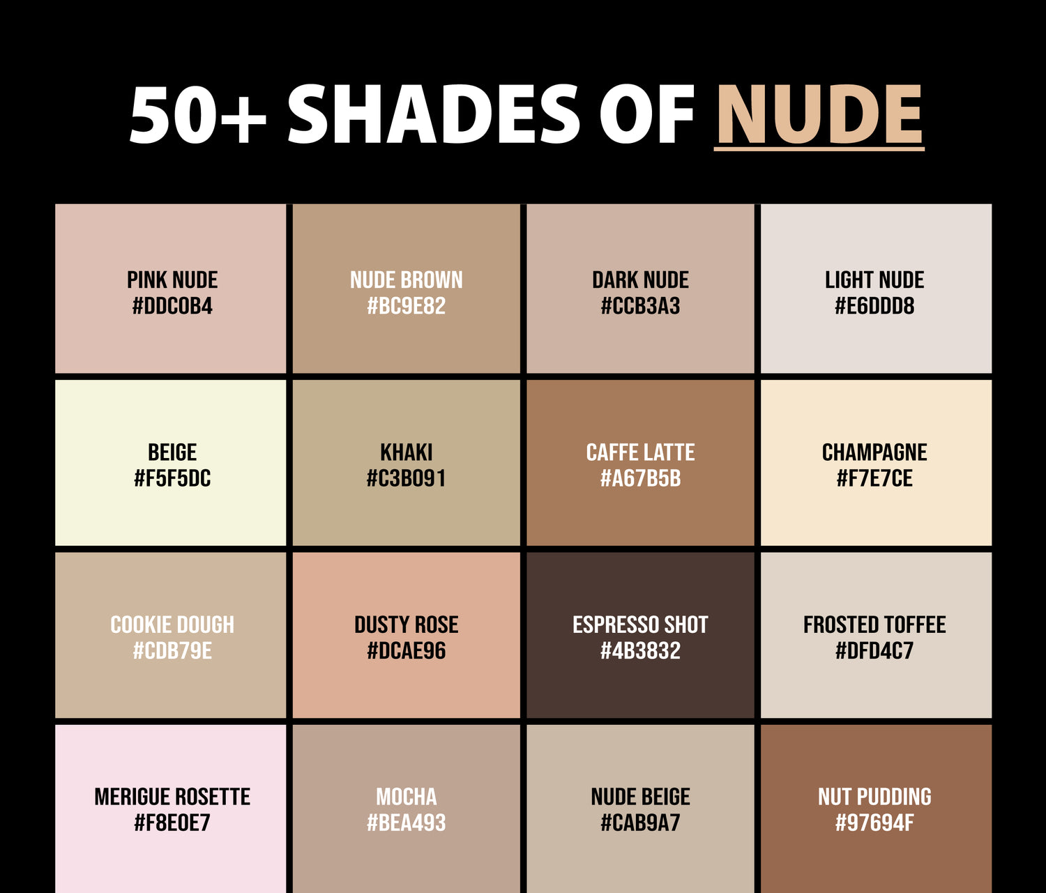 50+ Shades of Nude Color (Names, HEX, RGB & CMYK Codes) – CreativeBooster