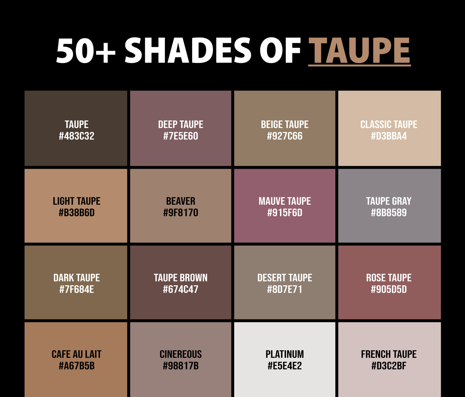 50+ Shades of Taupe Color (Names, HEX, RGB, & CMYK Codes) – CreativeBooster