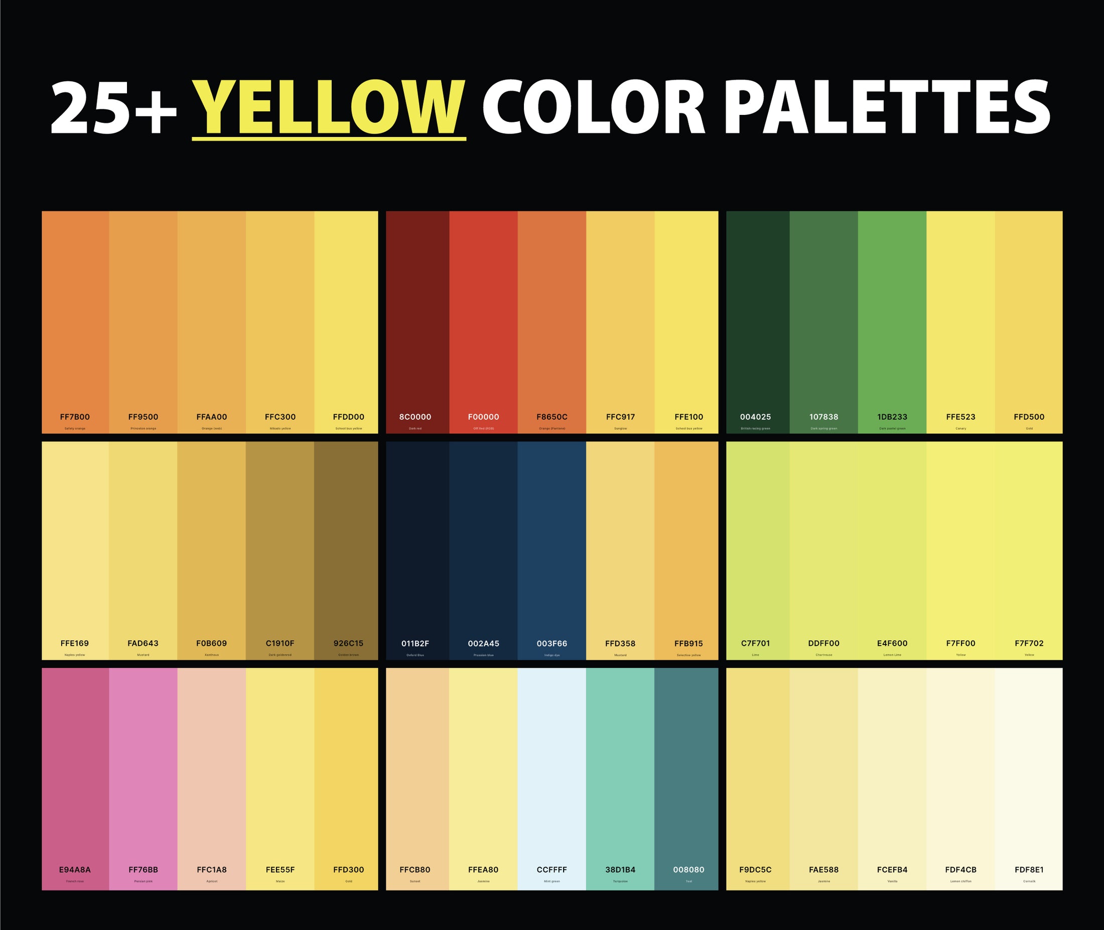 25+ Best Yellow Color Palettes with Names and Hex Codes – CreativeBooster