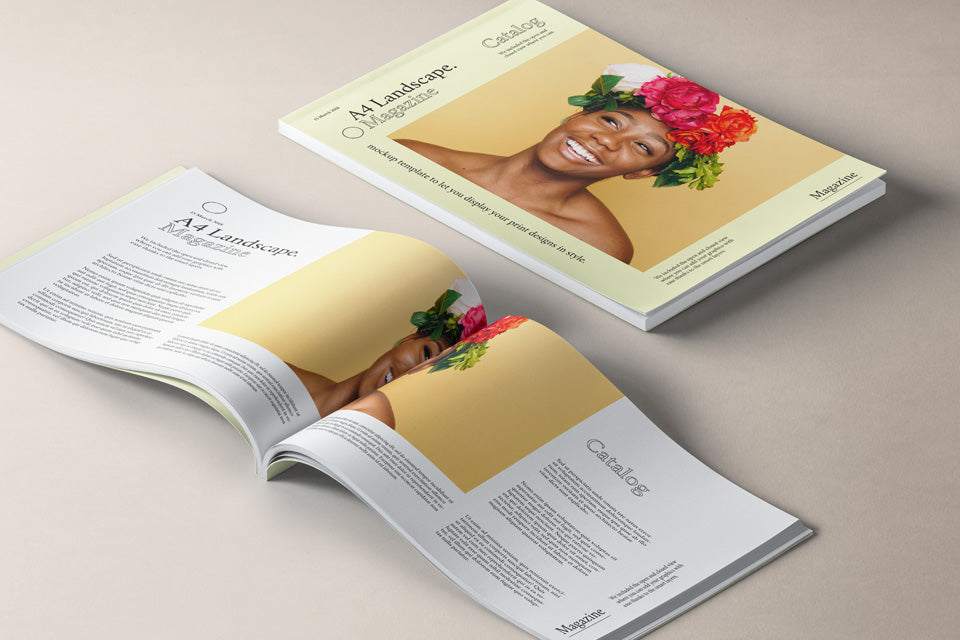 Free A4 Landscape Magazine Mockup in Isometric View