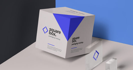 Free Square Box Packaging and Glass Psd Mockup