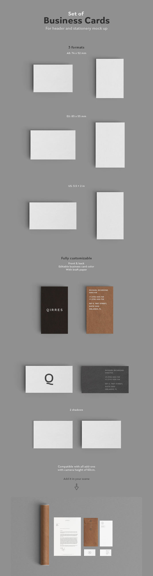 Free White Business Card Mockups in 3mats (A8, EU and US)