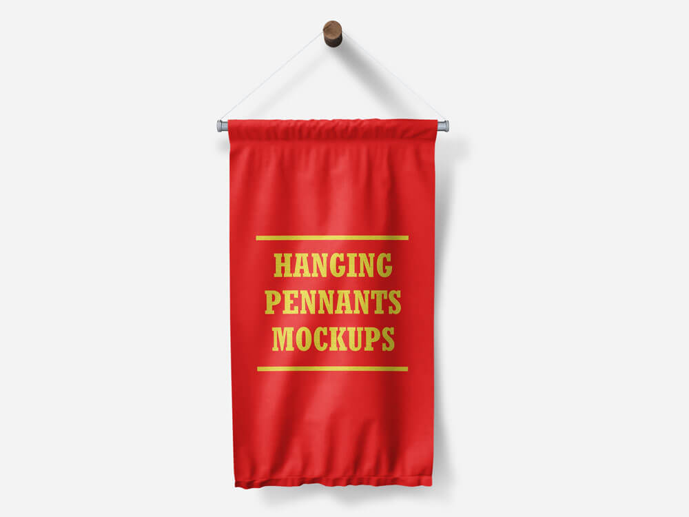 Free Hanging Wall Flag Pennants Mockups