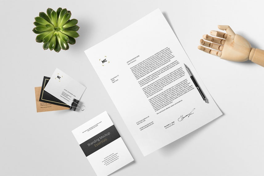Free Professional Branding Mockup Scene with Business Cards and Letterhead