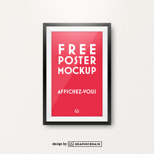 Free Poster Frame on Authentic Wall Mockup