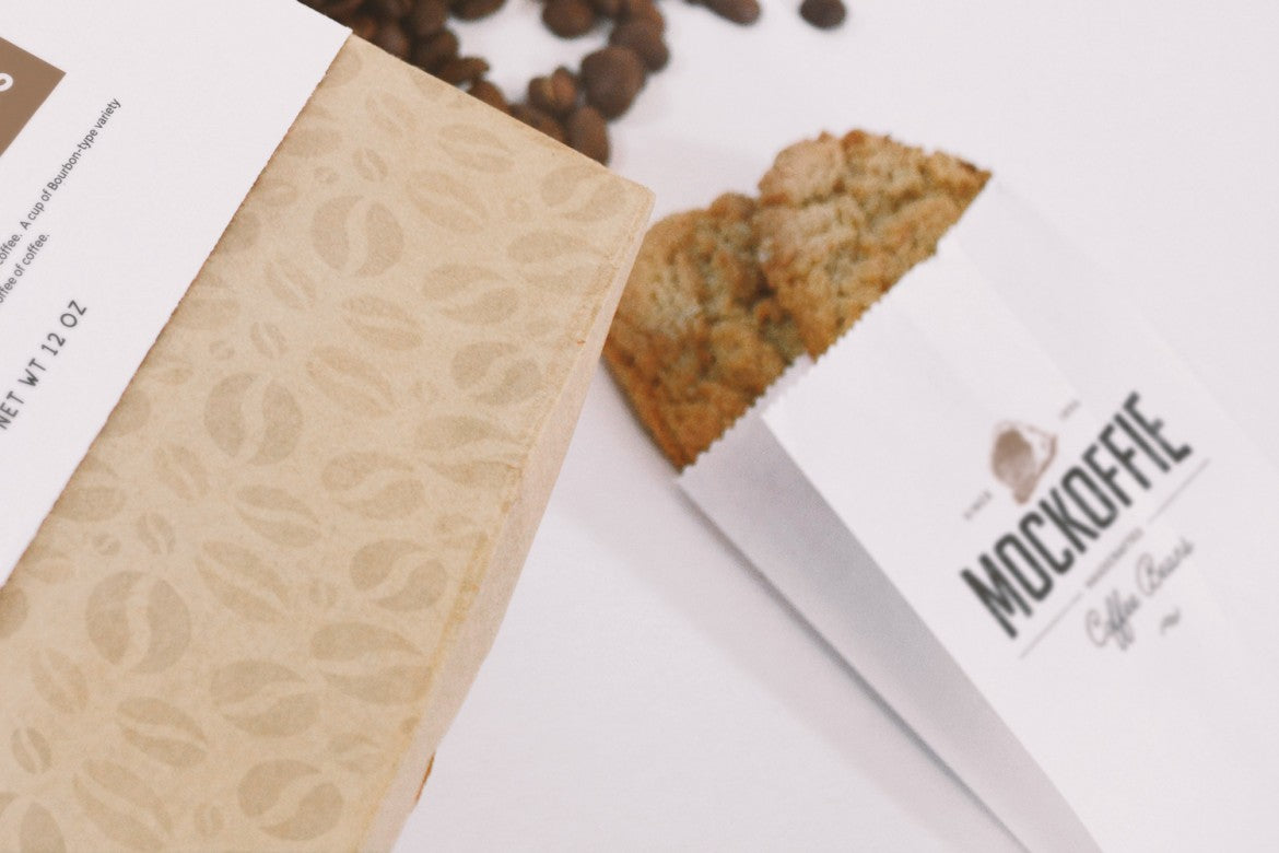 Free Coffee Bag and Cup Perspective Top View (Mockup)