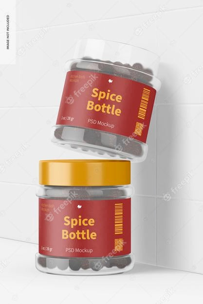 Free 1 Oz Clear Pet Spice Bottle Mockup, Stacked Psd