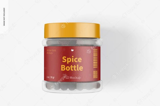 Free 1 Oz Clear Pet Spice Bottle Mockup, Top View Psd