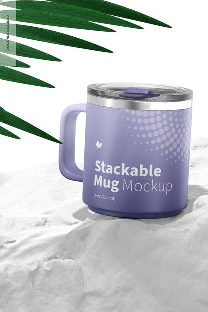 Free 10 Oz Stackable Mug Mockup, Perspective Psd