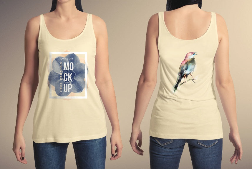 Free Women Wearing a Tank Top Shirt (Front and Back View)