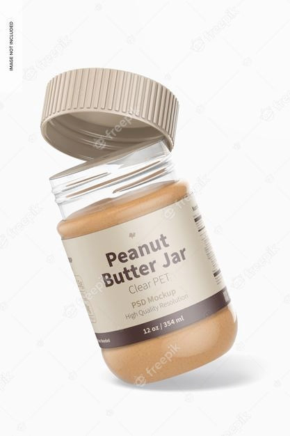 Free 12 Oz Clear Pet Peanut Butter Jar Mockup, Leaned Psd