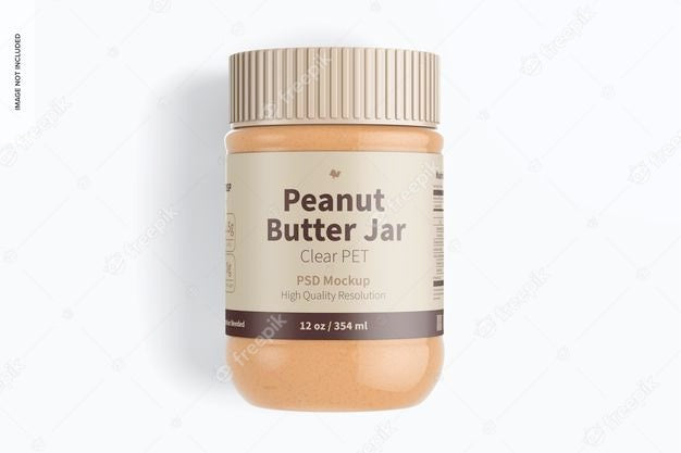 Free 12 Oz Clear Pet Peanut Butter Jar Mockup, Top View Psd