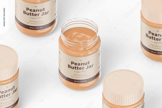 Free 12 Oz Clear Pet Peanut Butter Jars Mockup Psd