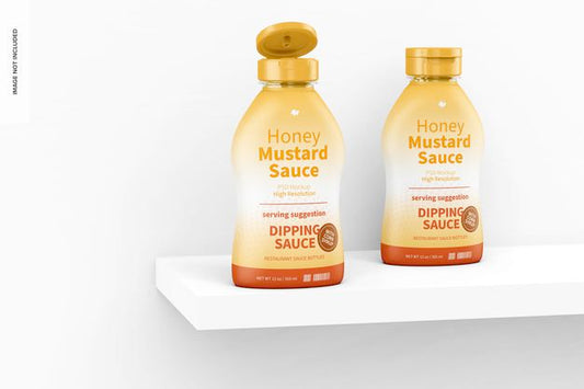 Free 12 Oz Honey Mustard Sauce Bottles Mockup Psd