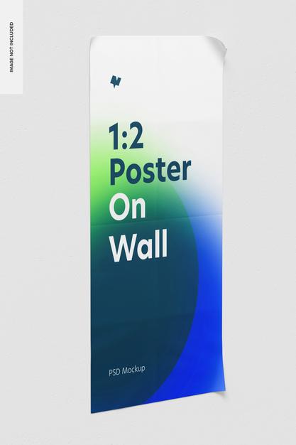 Free 1:2 Poster On Wall Mockup, Perspective View Psd