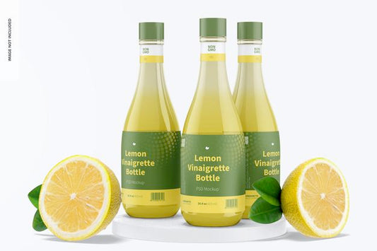 Free 14.5 Oz Lemon Vinaigrette Bottles Mockup Psd
