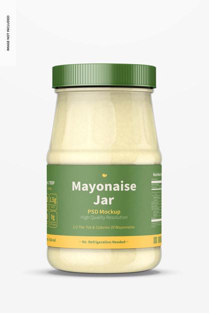 Free 14 Oz Mayonnaise Jar Mockup, Front View Psd