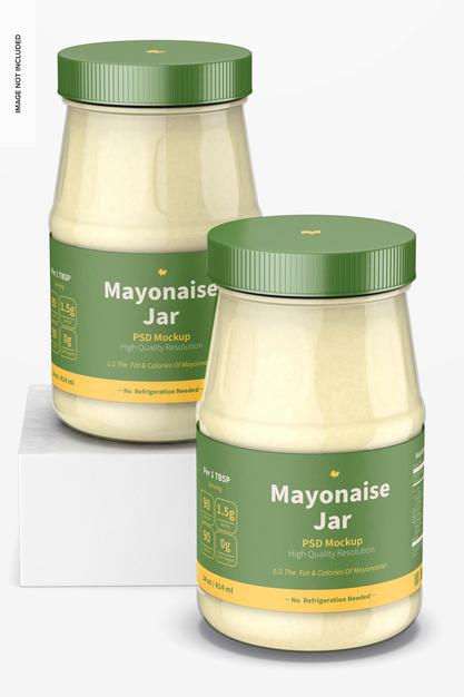 Free 14 Oz Mayonnaise Jars Mockup Psd