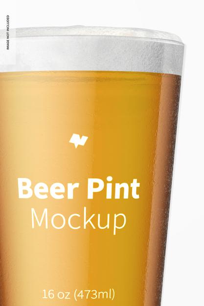 Free 16 Oz Beer Pint Mockup, Close Up Psd