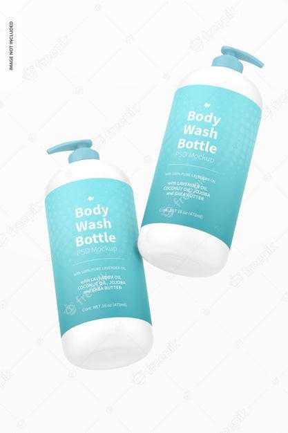 Free 16 Oz Body Wash Bottles Mockup, Floating Psd