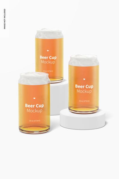 Free 16 Oz Glass Beer Cups Mockup, Front View Psd