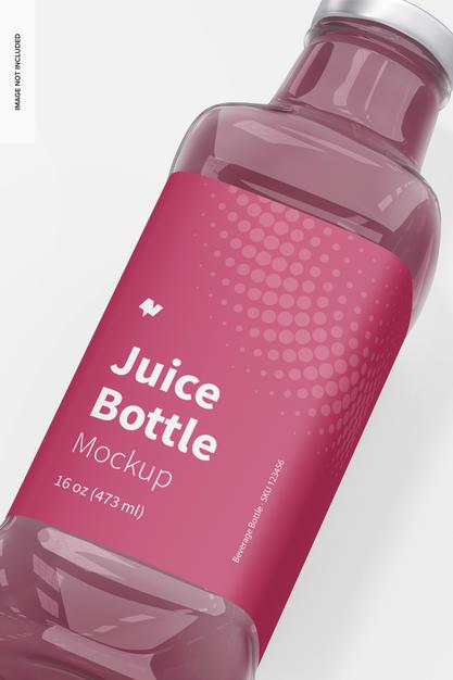 Free 16 Oz Glass Juice Bottle Mockup, Close Up Psd