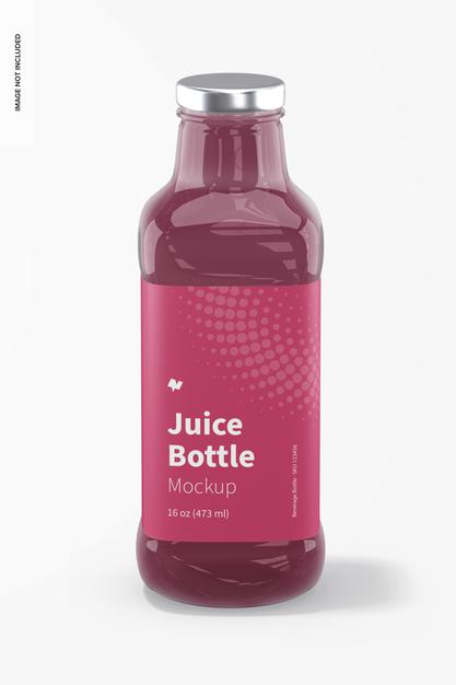 Free 16 Oz Glass Juice Bottle Mockup, Front View Psd