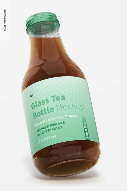 Free 16 Oz Glass Tea Bottle Mockup, Leaned Psd