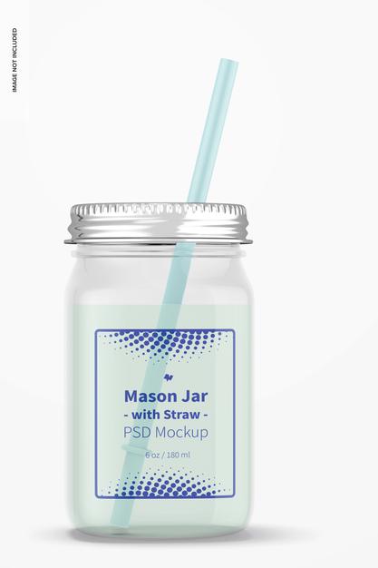 Free 16 Oz Mason Jar With Straw Mockup Psd