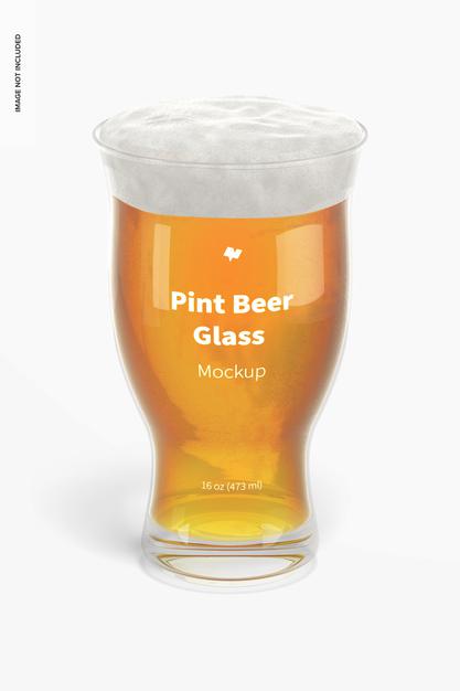 Free 16 Oz Pint Beer Glass Mockup, Front View Psd