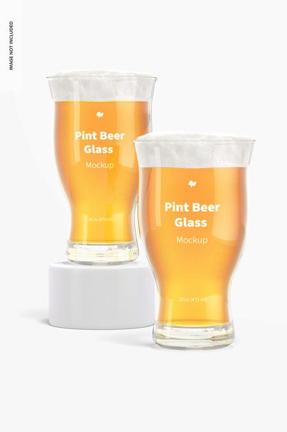 Free 16 Oz Pints Beer Glass Mockup, Front View Psd