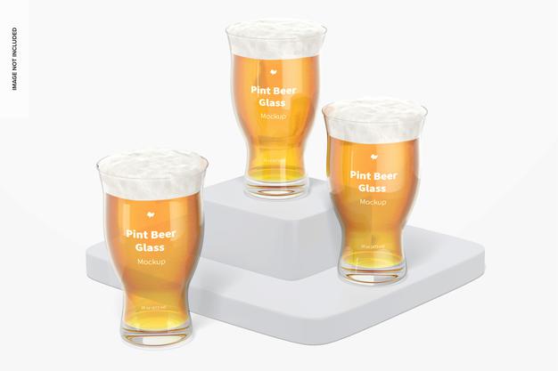 Free 16 Oz Pints Beer Glass Mockup, Perspective Psd