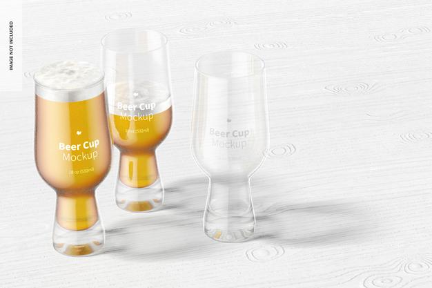 Free 18 Oz Glass Beer Cups Mockup, Perspective Psd