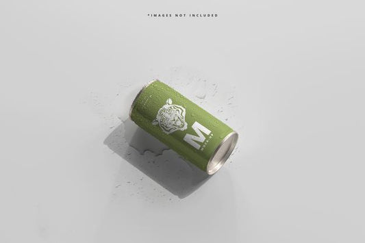 Free 180Ml Mini Soda Or Beer Can With Water Drops Mockups Psd