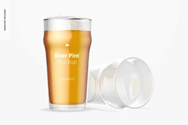 Free 19 Oz Beer Nonic Pint Glass Mockup, Dropped Psd