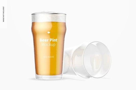 Free 19 Oz Beer Nonic Pint Glass Mockup, Dropped Psd