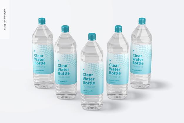 Free 1L Clear Water Bottle Set Mockup Psd