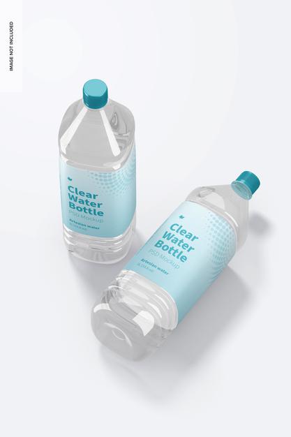 Free 1L Clear Water Bottles Mockup, Top View Psd