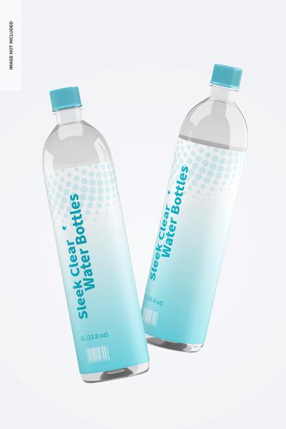 Free 1L Sleek Clear Water Bottles Mockup, Falling Psd
