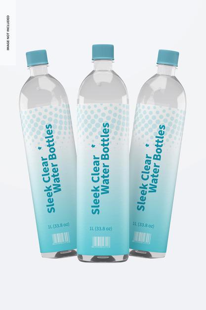 Free 1L Sleek Clear Water Bottles Mockup Psd