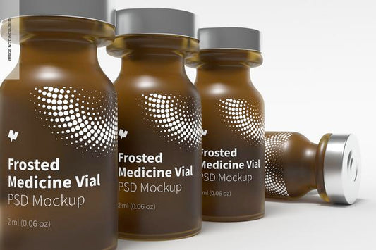 Free 2 Ml Frosted Glass Medicine Vial Bottles Mockup, Close Up Psd