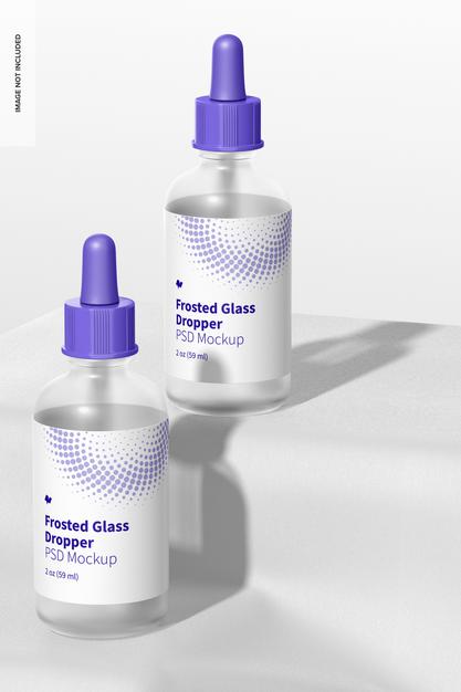 Free 2 Oz Frosted Glass Droppers Mockup Psd