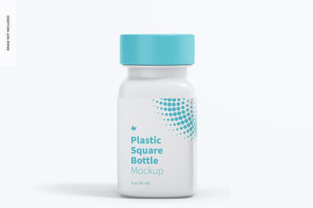Free 2 Oz Plastic Square Bottle Mockup, Front View Psd
