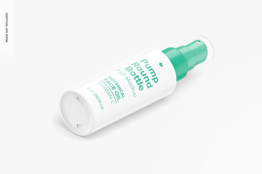 Free 2 Oz Pump Round Bottle Mockup, Isometric Right View Psd