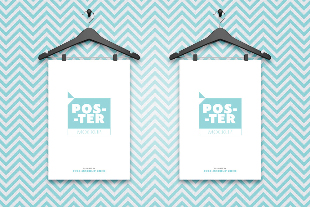 Free 2 Posters Hanging On Hangers Mockup